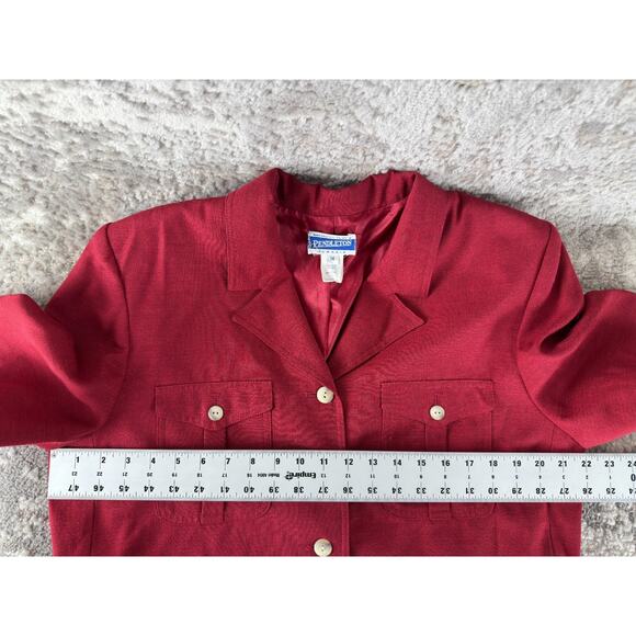 Pendleton Size 14 Classic Linen Blend Career Notched Button Top Red Short Sleeve - Picture 4 of 8